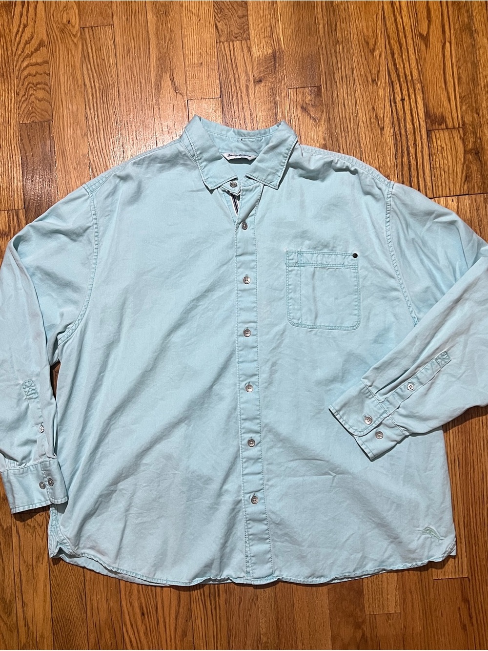 Tommy Bahama Shirt Men's 1XLB Blue Tencel Lyocell Cotton Long Sleeve Casual